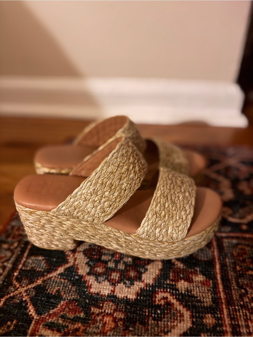 Natural Straw Platform Slide Sandals - Neutral